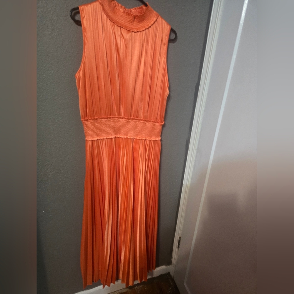 Pleated Orange Maxi Dress